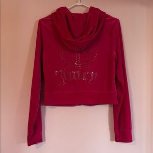 Juicy Couture Hot Pink Velour Zip Hoodie with Signature J Pull